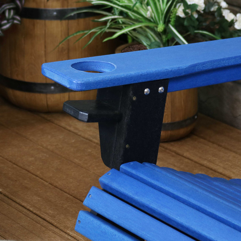 Ensemble de 2 chaises Adirondack en PEHD toutes saisons avec porte-gobelet - bleu / noir, Bleu et noir
