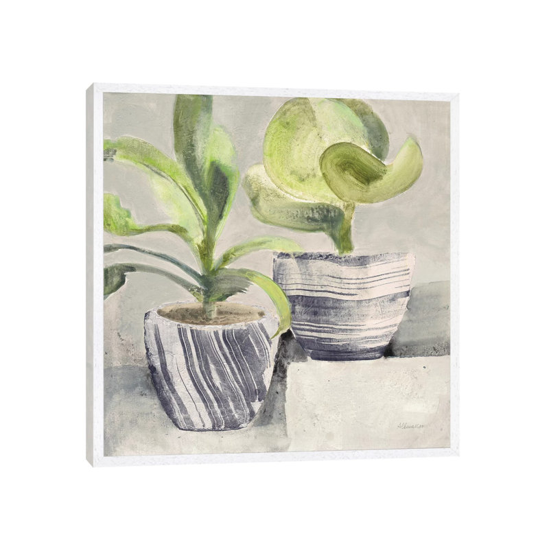 Greenery Still Life With Navy by Albena Hristova - Painting on Canvas, White Framed, 45.72cm H x 45.72cm W x 3.81cm D