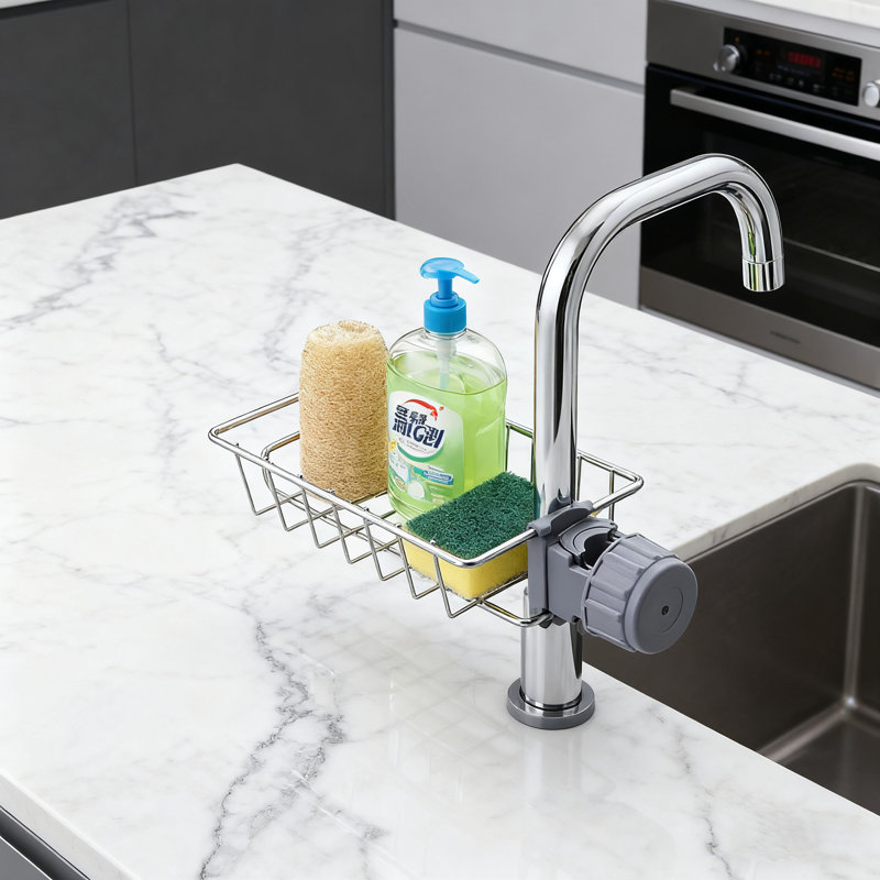 Porte-robinet en acier inoxydable avec loofah