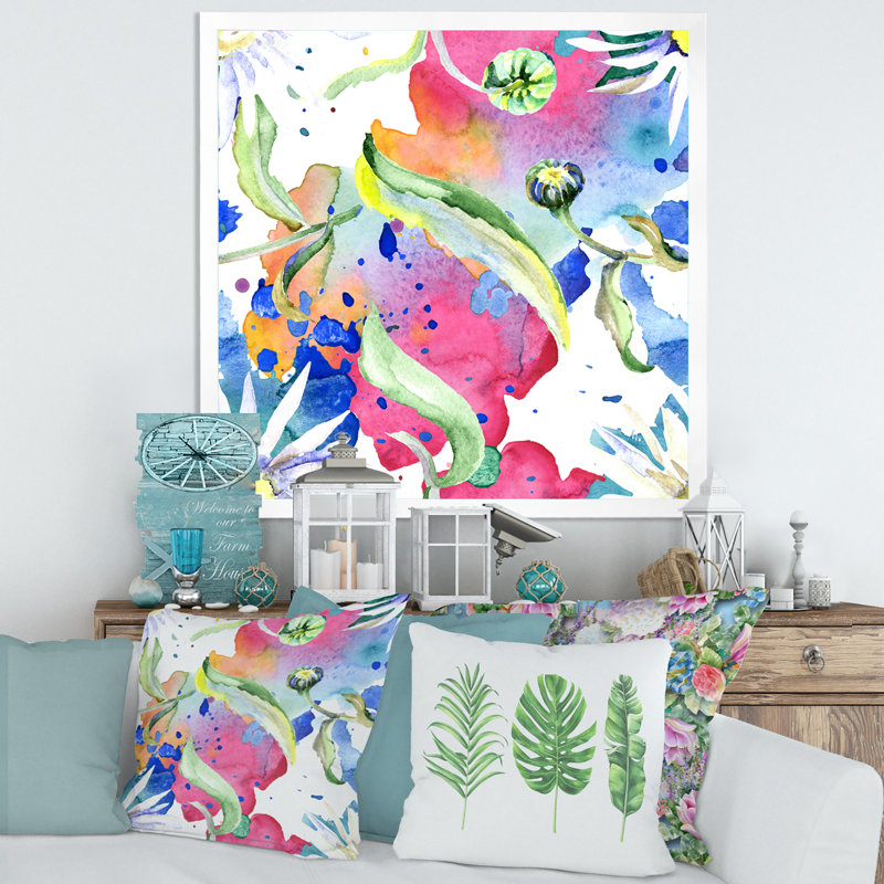 Iridiscent Daisy Flowers - peinture sur toile, Toile blanche encadrée, H 16 po x l 16 po x 1,5 po