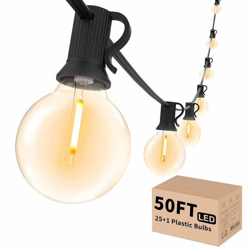 Guirlande de 50 lumières à DEL G40 de 50 pi, lumières de patio à intensité variable incassables et à intensité variable de 25 ampoules pour la cour, le balcon, les fêtes et les décorations de Noël