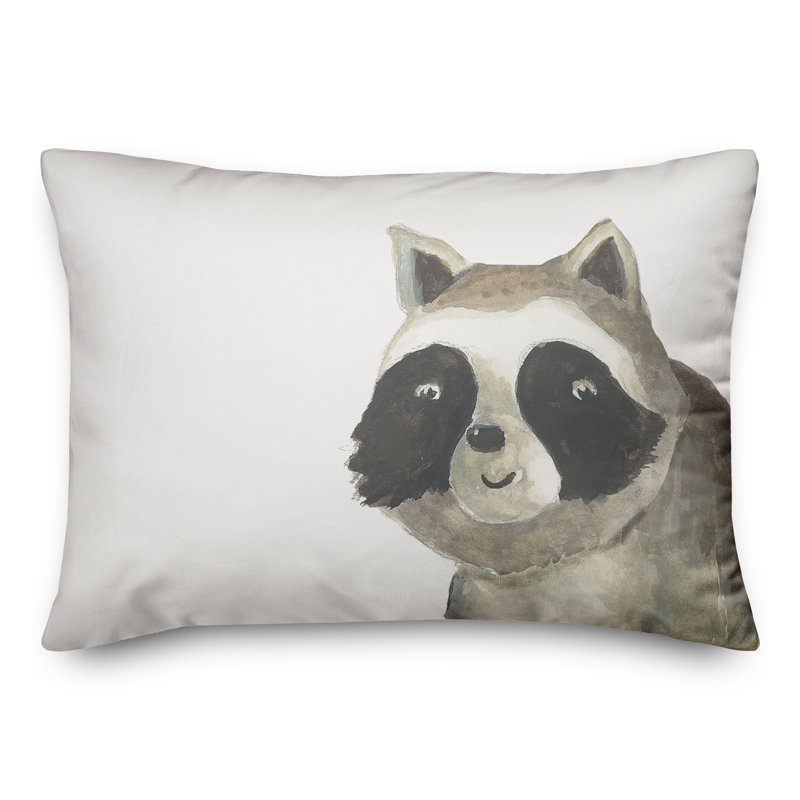 Coussin intérieur / extérieur Hello Raccoon, H 14 po x l 20 po, Rectangle