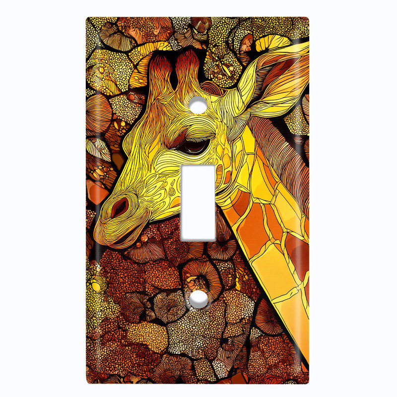Couvercle de plaque d'interrupteur en métal; Bascule à 1 taille US standard - Girafe artistique, # 1 à bascule simple