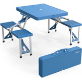 4 Ft Camping Picnic Table Set With 4 Seats With Umbrella Hole Folding Lightweight Suitcase Card Table-220 Lbs Support Aluminum Frame, Plastic RV Tabletop For Barbecue,Travel,Outing,Gathering