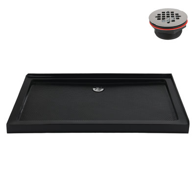 Base de douche en acrylique noir brillant avec drain à gauche avec drain à gauche 60 "x 36" Streamline NT-2234-60BL-LF, drain inclus