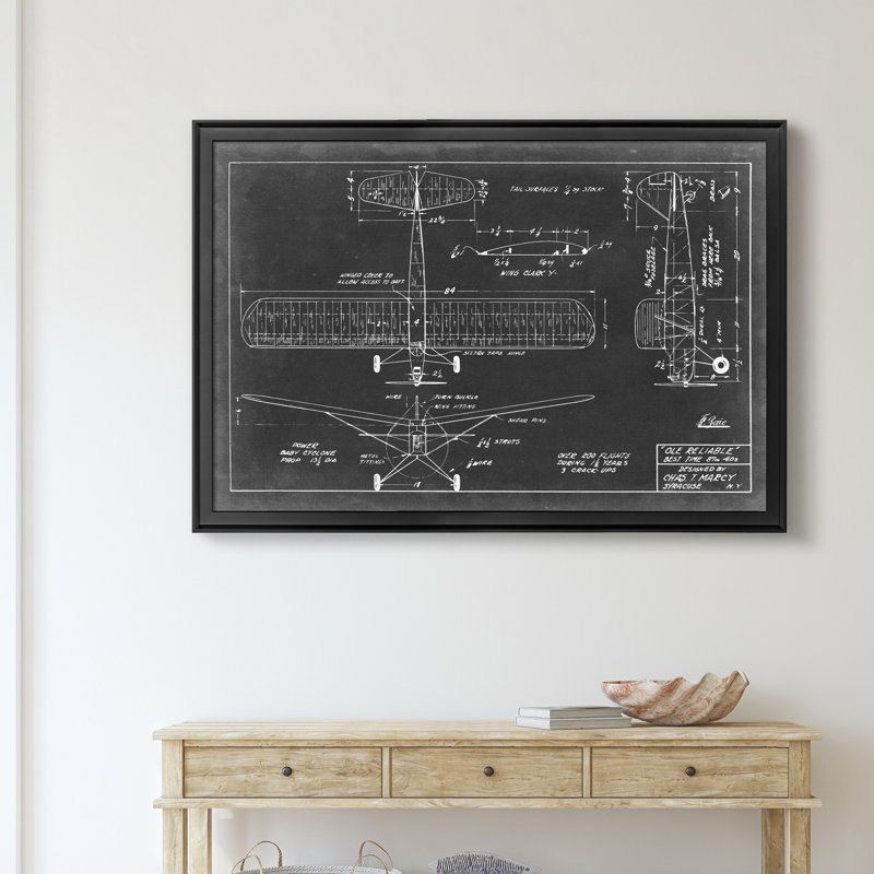 «Aeronautic Blueprint VIII» - Cadre photo, impression sur toile, H 22,5 po x l 30,5 po x P 1,5 po, Noir