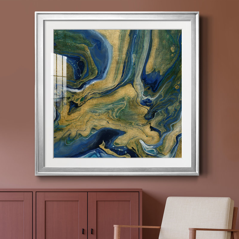 Golden Sea - peinture encadrée, Cadre argenté, H 26,5 po x l 26,5 po x P 1,5 po