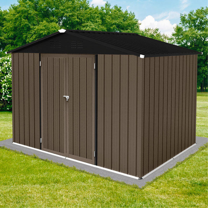 Remise de jardin en métal 8 pi x 6 pi remise extérieure + brun + noir, H 75,6 po x l 102 po x P 74,4 po, Brun / Noir