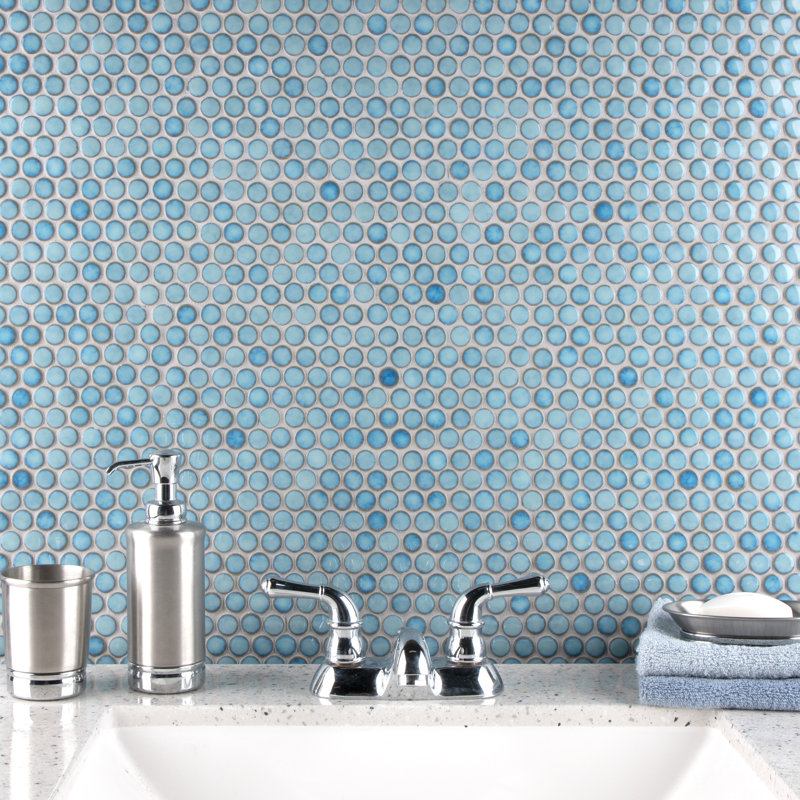 Hudson Penny Round .80" x .80" Porcelain Penny Round Mosaic Wall & Floor Tile, Marine