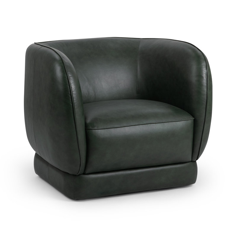 Rinner Leather Swivel Club Chair, Hunter Green Genuine Leather