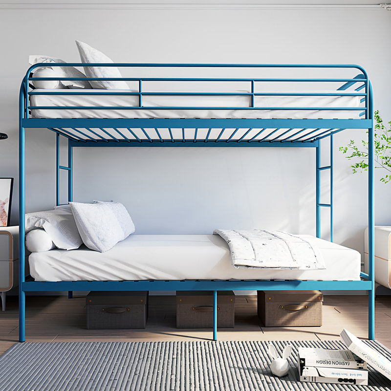 Twin Over Twin Metal Bunk Bed, Heavy Duty Bunk Bed With 2 Ladders, Blue
