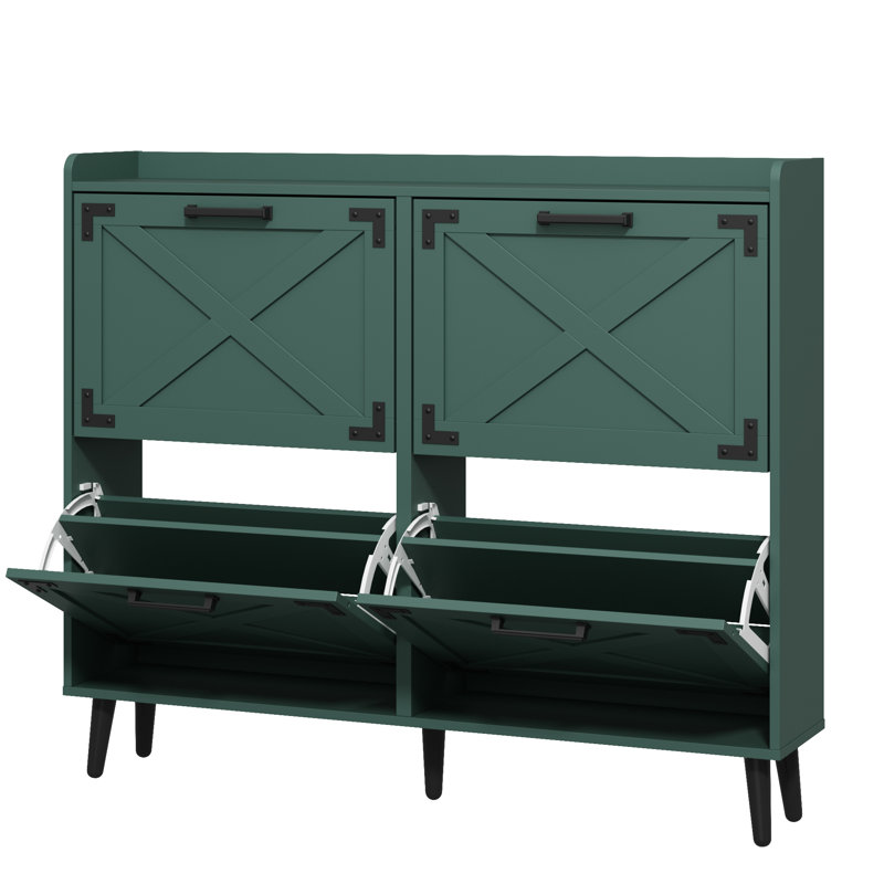 Armoire de rangement pour chaussures Chea avec tablettes réglables, Vert, 2