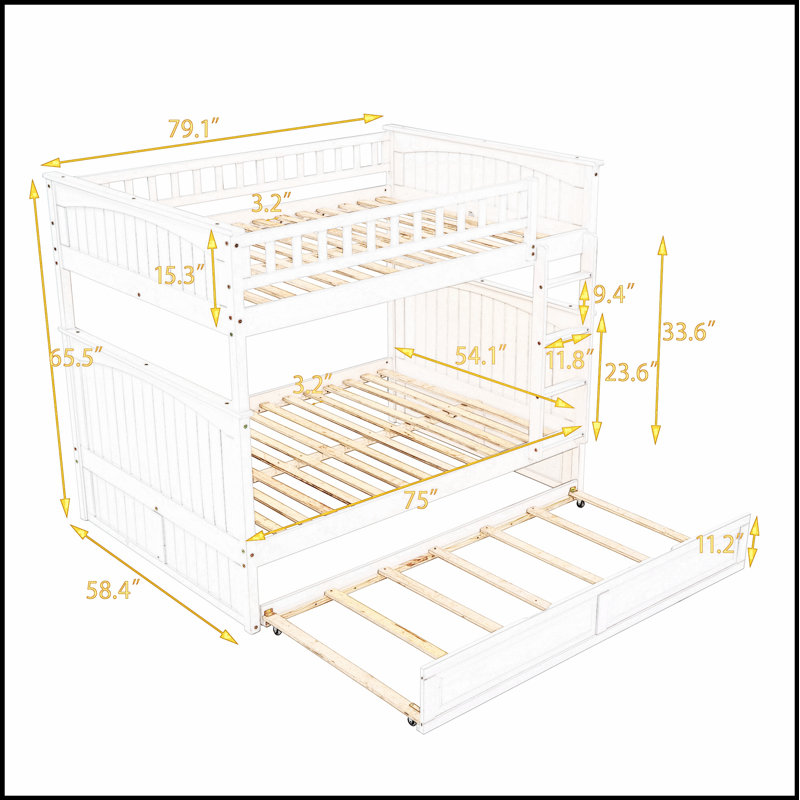Au-dessus d'un lit superposé avec lit gigogne, fabrication en bois de pin, garde-corps et conception peu encombrante pour les chambres modernes
