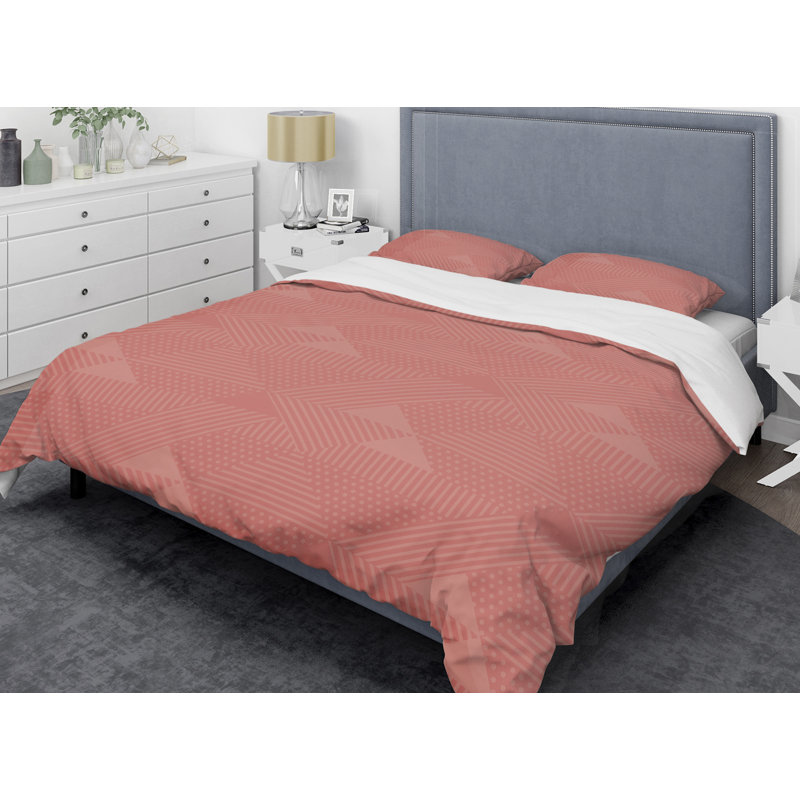 Ensemble de housse de couette en corail rétro triangual rétro-century, Housse de couette double / grand et 2 taies