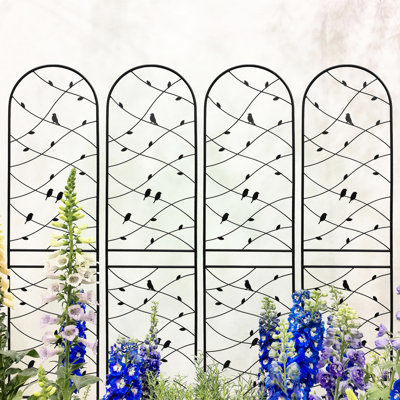 Treillis de jardin en métal 71 po x 19,7 po sur 2, antirouille pour plantes d'extérieur, noir. Assemblage facile, métal galvanisé, idéal pour les plantes grimpantes telles que la gloire du matin, paquet de 2 pois, toit, simple à assembler,