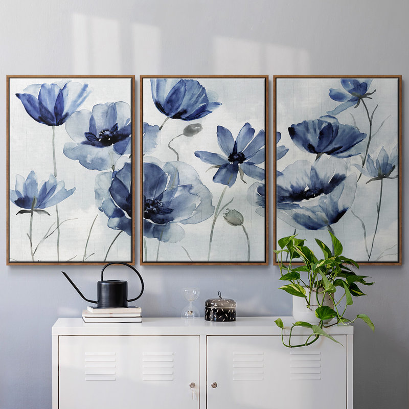 Indigo Spring Awakening, reproduction sur toile 3 pièces, H 24 po x l 48 po x P 2 po, Noyer