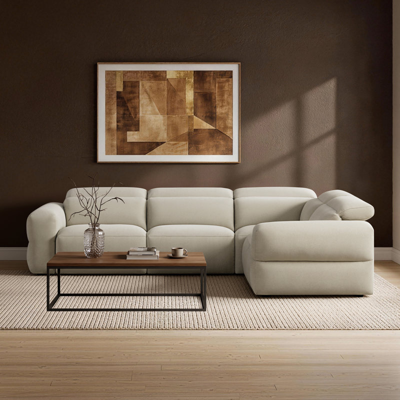 Canapé inclinable électrique de 124 po avec motif mural zéro et tissu 100% polyester, Polyester gris crème
