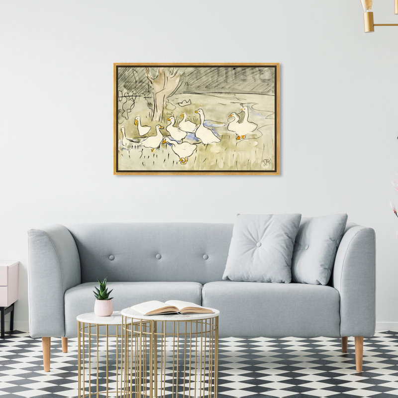 «Ducks» par Theo Van Hoytema - Peinture sur toile, H 24 po x l 36 po, Impression encadrée, Doré