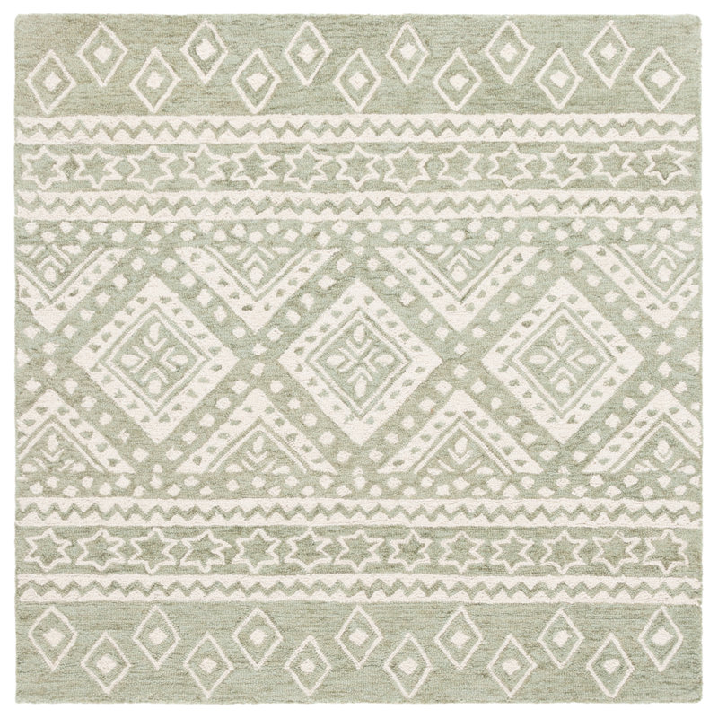 Micro-Loop Hand Tufted Wool & Cotton Geometric Rug, Square 5'