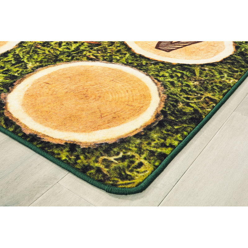 Alphabet Wood Stumps Green and Brown 8'x12' Kids Rug