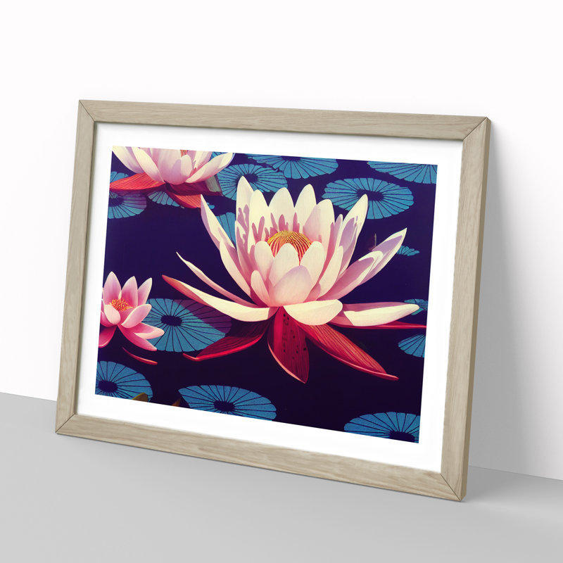 Unreal Water Lily Flowers - Framed Print, 46cm H x 64cm W x 2cm D, Oak