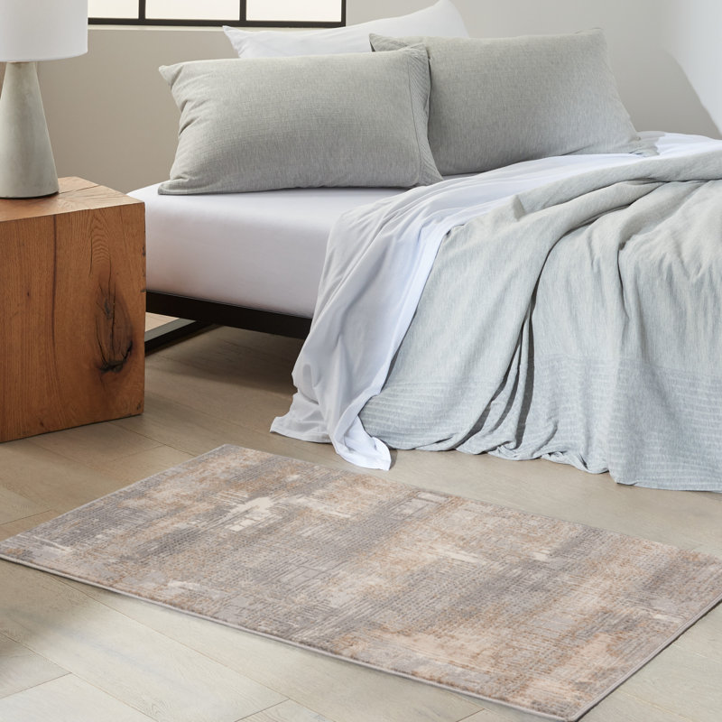 Southwestern Machine Made Power Loom Wool/Polyester Area Rug in Gray/Beige, Rectangle 2'2" x 3'9"