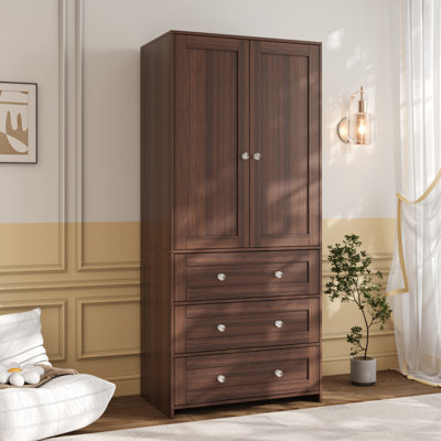 2-Door Sandrea With Mirror, Wardrobe Closet With 3 Drawers