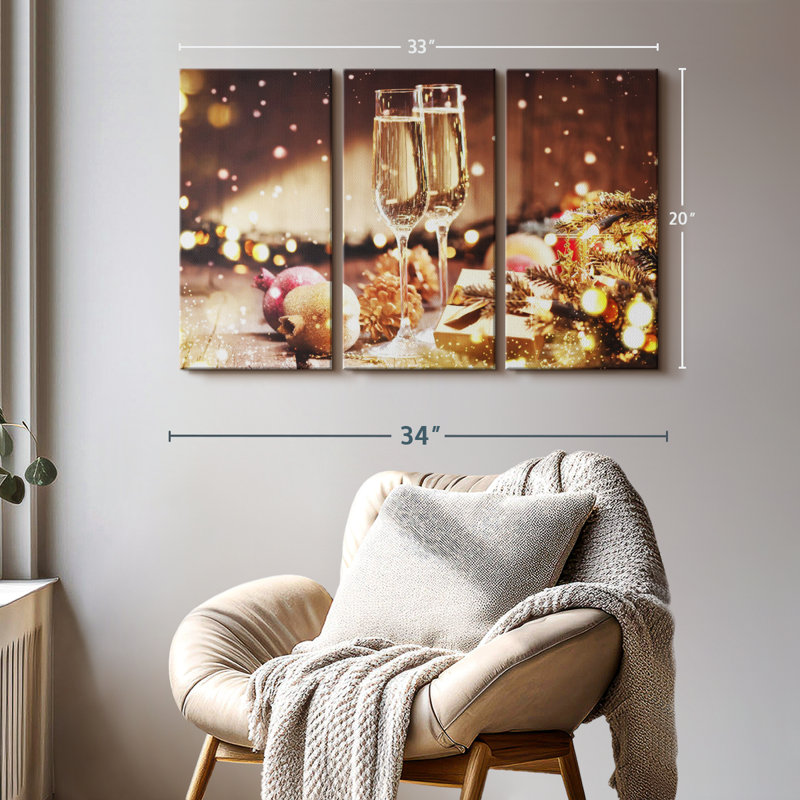 «Champagne For Christmas» sur, H 20 po x l 33 po x P 1,25 po