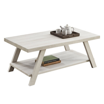 Table basse contemporaine à finition blanche - Plateau en placage de bois franc et espace de rangement en option