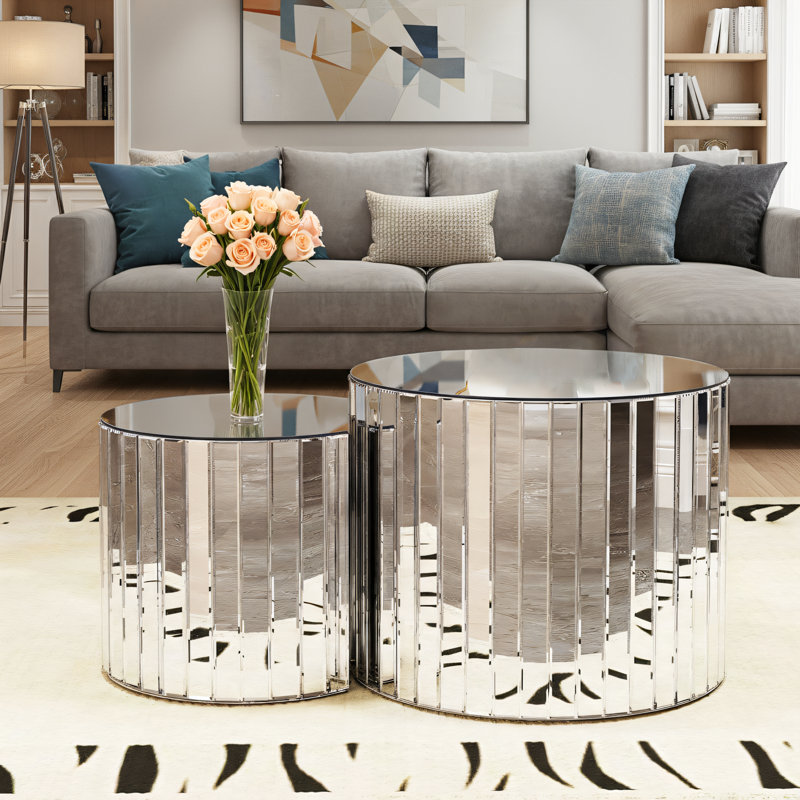 Luxury Coffee Table With Silver Full Mirror Surface Design