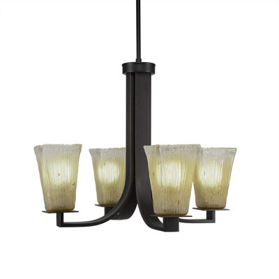 Quattrucci 4 Light Uplight Chandelier Shown In Dark Granite Finish With 5" Square Amber Crystal Glass