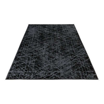 Rectangular Abstract Black Area Rug