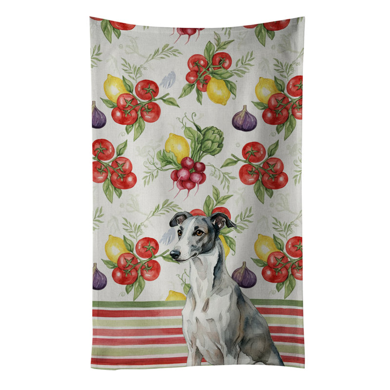 Black and White Greyhound Vegetables Kitchen Towel, Black/White Greyhound
