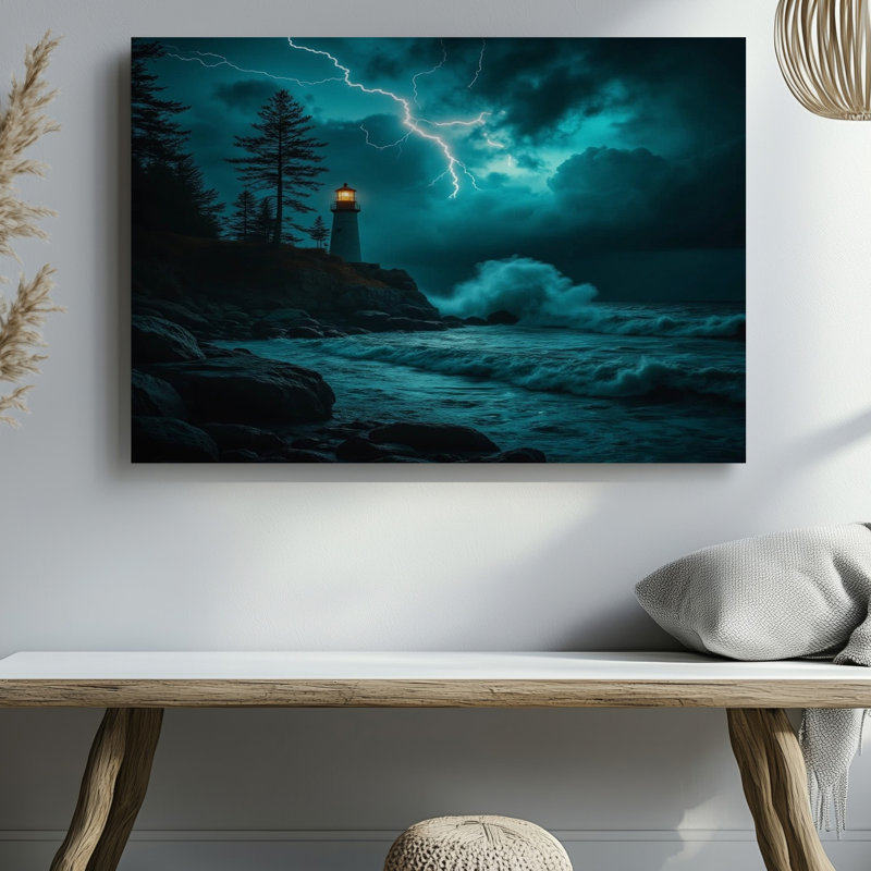 Reproduction d'art sur toile, "Phare à la nuit orageuse", 16 x 20 in