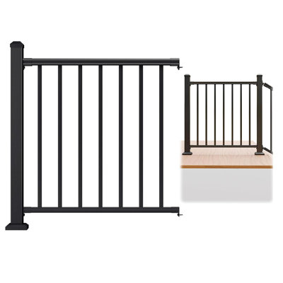 36 Inch High X 3 Foot Wide Aluminum Deck Railing Kit, Textured Black Powder Coat Porch Fence Panel With Reinforced Balusters
