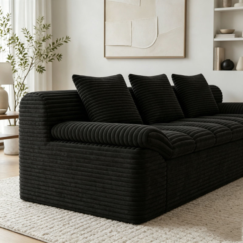 Canapé modulaire en tissu velours côtelé, aucun assemblage requis, Rembourrage en mousse noire antique