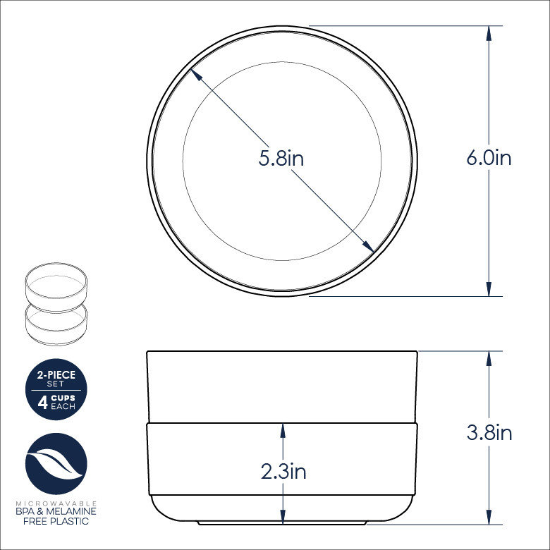 Set of 2 White Plastic Microwave Safe Soup and Salad Bowls