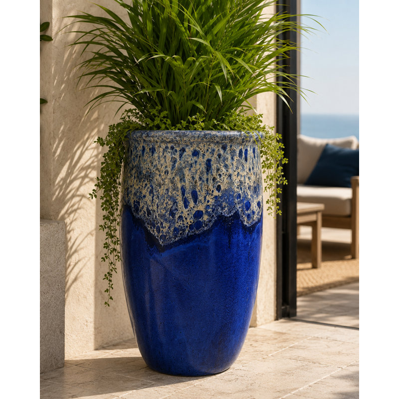 Pot de fleurs Tarsus de 50 cm de hauteur - Bleu lave sur bleu cascade