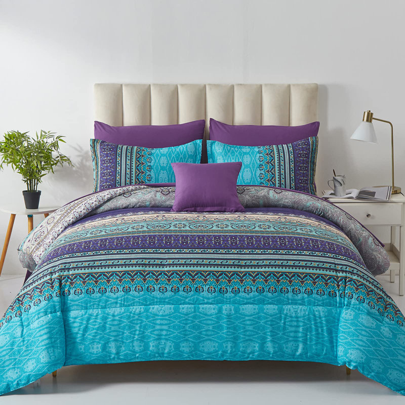 Ensemble de courtepointe 8 pièces Bohemian, Turquoise, Édredon grand + 7 articles supplémentaires