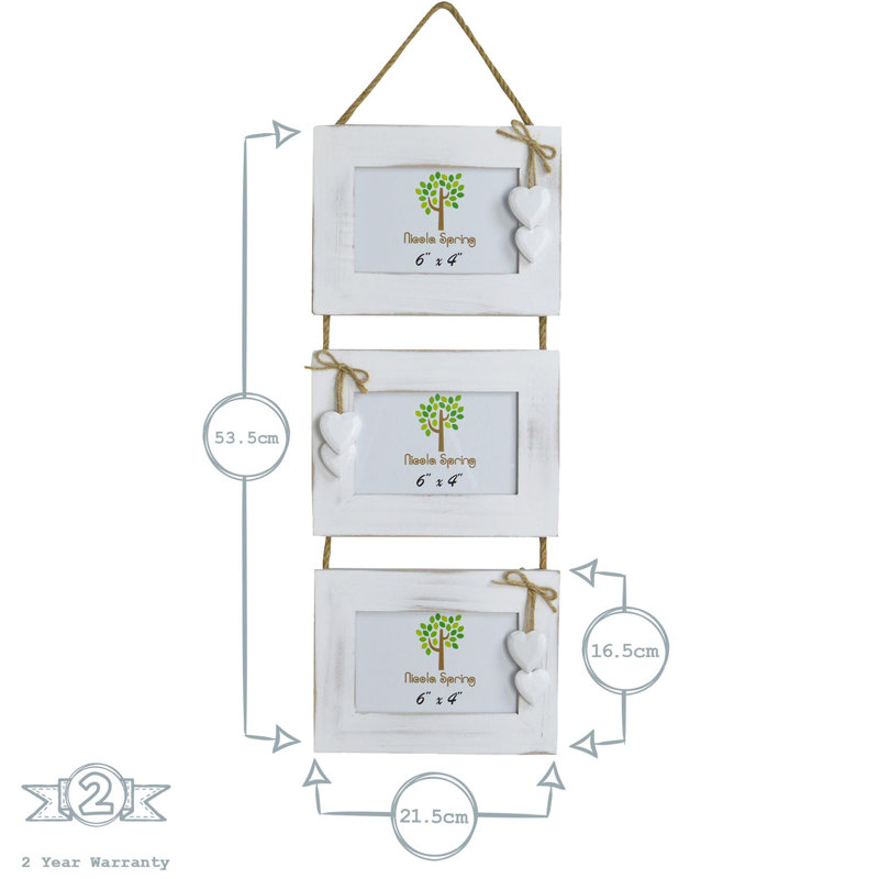 Nicola Spring - Hearts Hanging 3 Photo Frames - 6 x 4", White