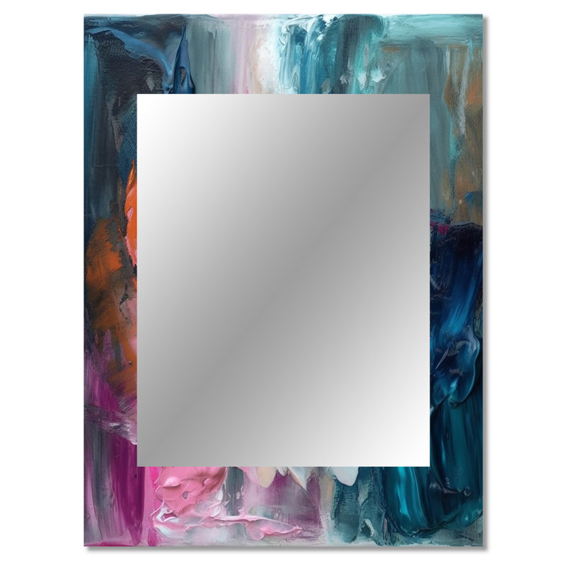 Modern Blue and Pink Abstract - Abstract Mirror, Blue Unique Wall Mirror, Printed Metal Art, 40" x 30"