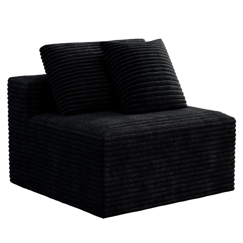 Abdou 35.4" Compression Single Sofa, Corduroy Cloud Couch, Black