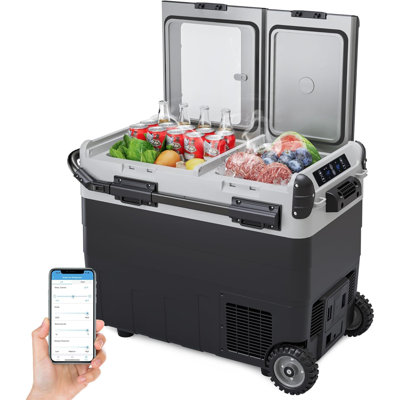 Réfrigérateur et congélateur de voiture 53QT portable, refroidisseur électrique 12V / 24V avec roues, contrôle de l'application, refroidissement rapide à 4 ℉, réfrigérateur automatique à deux zones pour VUS, véhicule récréatif, camion, camping et voyages en voiture
