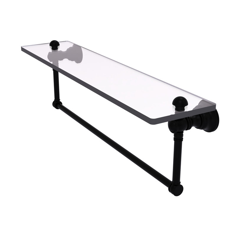 Freyja Glass Accent Shelf with Towel Bar, 5.54" H x 22" W x 7" D, Matte Black