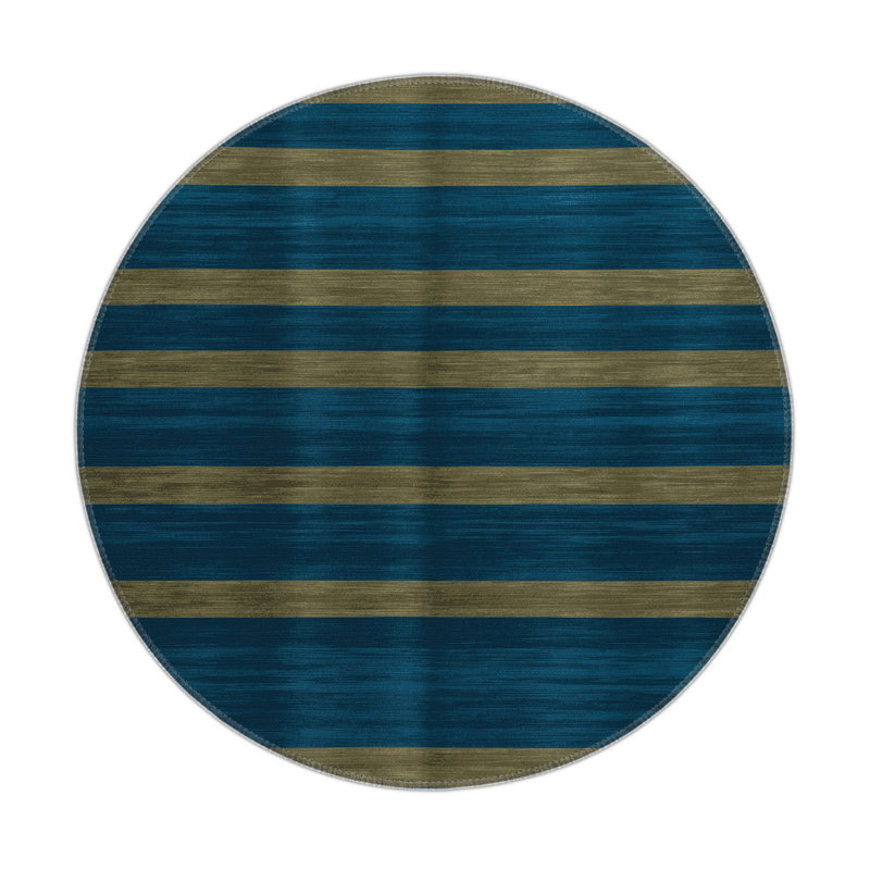 Tapis intérieur / extérieur bleu HorizontalStripes, Rond 5 pi