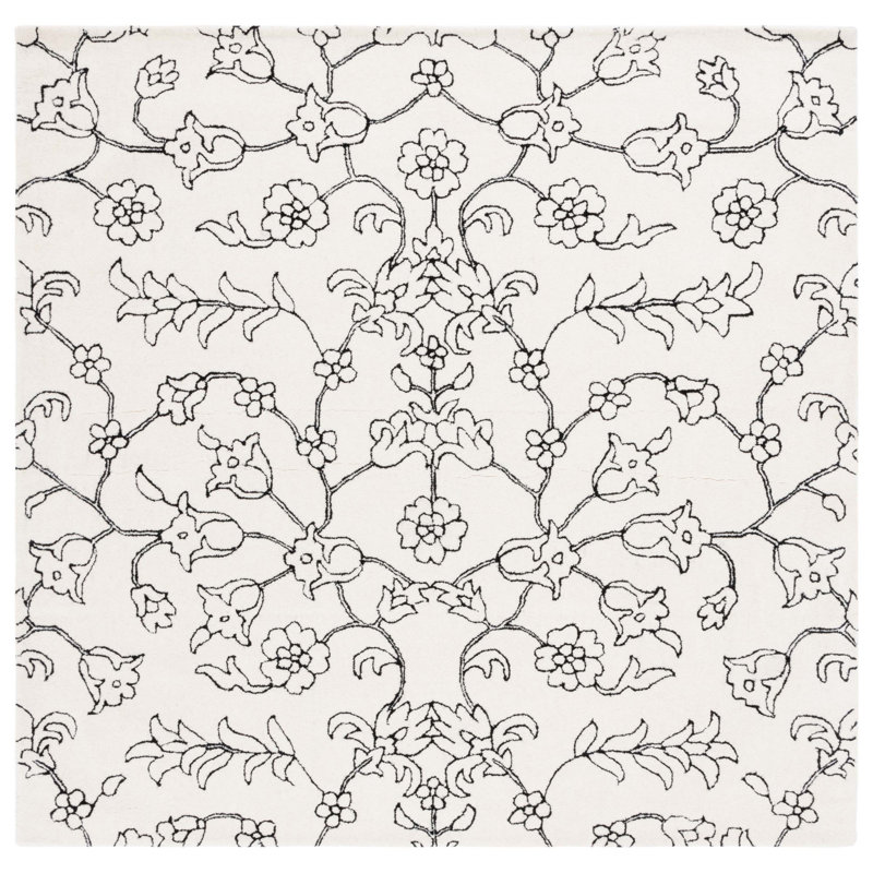 Fifth Avenue Hand Tufted New Zealand Wool Floral Rug, Square 7'
