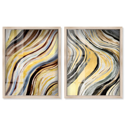 Ensemble de 2 décorations murales boho Godeed Geode Glam Shadowbox par Art Remedy, cadre blond, 31 x 37