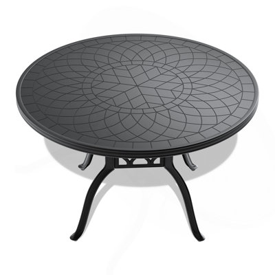 Table de salle à manger 47,24 pouces en fonte d'aluminium avec structure noire et texture sculptée sur le plateau de table