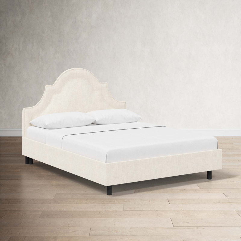 Knipe Upholstered Unfinished Scalloped Bed, Queen, Classic Talc Linen