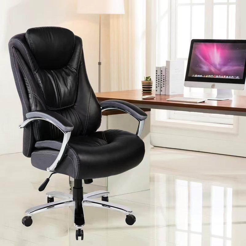 Fauteuil de bureau en polyuréthane à hauteur réglable avec design ergonomique, cuir souple, capacité maximale de 300 lb, structure, roulettes silencieuses, hauteur de conception classique, pour un confort lombaire, roulettes silencieuses, style artistique